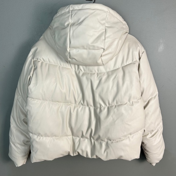 Zara‎ Puffer Jacket XS Beige Faux Leather Quilted Hooded BLOGGER FAV Cropped NEW - Picture 7 of 12